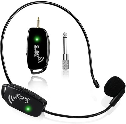 Wireless Microphone Headset MIC Cordless: 2.4G Wireless Head MIC and Handheld Mic 2 in 1-160 FT Range with 1/8''&1/4'' Plug for PA System,Voice Amplifier, Fitness Trainer, Teacher, Singing