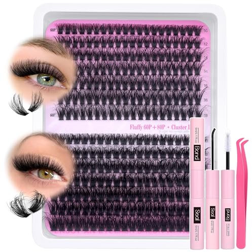 240 Pcs Lashes kit Individual Eyelashes, Diy Lash Extension Kit Individual Eyelashes Kit D Curl Eyelash Extension Kit with Lash Bond and Seal Lash Glue, Tweezers (40+60P, 10-16mm Mix)