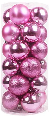 champracer 24 Stück Christbaumkugeln, Glitzer Weihnachtsbaum Anhänger, Christbaumkugeln bruchsicher aus Kunststoff, Dekoration für Hochzeit Weihnachtsbaum Neujahr Ornamente (Rosa,8 cm)