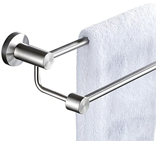 Barre porte-serviettes murale double 100 cm en acier inoxydable brossé double tringle salle de bain cuisine porte de rangement