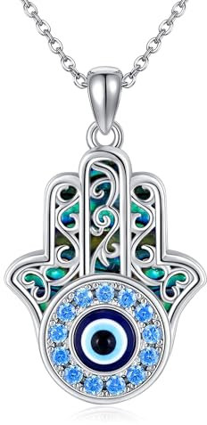 CUPENDA Hamsa Hand Böses Auge Halskette Sterling Silber Hand der Fatima Evil Eye Anhänger viel Glück Schmuck für Frauen