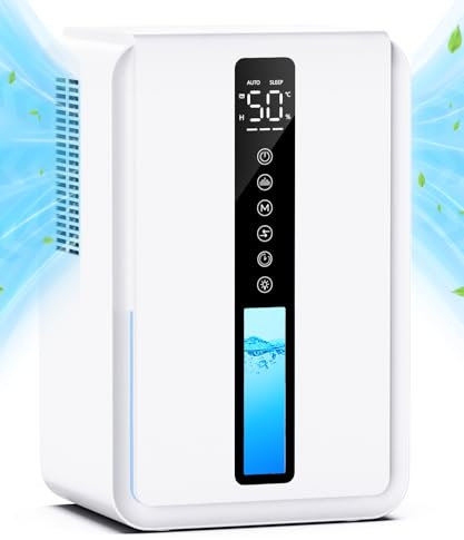 Deshumidificador - 2,5L Deshumidificador Electrico Bajo Consumo Deshumidificadores de Humedad, 3 Niveles, Auto Apagado, Auto Descongelación, 6-48 Horas Temporizador, Luz de colores, Contra la Humedad
