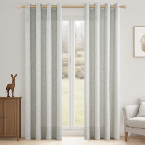 MRTREES Rideaux Voilage Lin Naturel Semi-Translucides 140x240 CM Rideau Voile Salon Élégant à Oeillets pour Chambre Salle à Manger Baie Vitrée Voilage Porte Fenetre, Lot de 2, Blanc Cassé