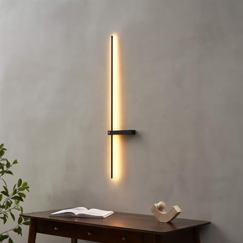 KOSILUM – Minimalist Black Bar Wall Light with Switch – Stolia – Warm White Light for Living Room, Bedroom, Kitchen, Hallway – 8 W – 740 lm – Integrated LED – IP20