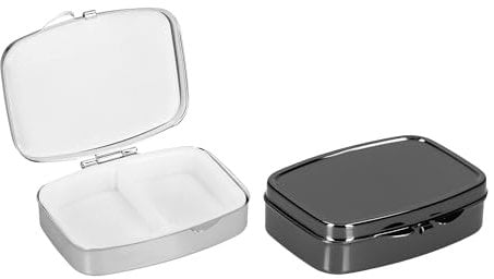 kwmobile 2x Edelstahl Tablettenbox mit 2 Fächern - 5,5 x 4 x 1,5cm - Pillendose klein Tablettendose - Tragbare Pillenbox Metall Medikamentenbox Dose in Silber Schwarz