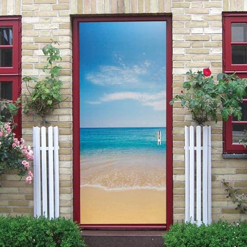 Sticker Porte Plage Tropicale Papier Peint Porte, Plage Tropicale Autocollant Poster Porte Auto-Adhésif, Chambre Salon Salle de Bain Affiche Art Décor Mural 3D Stickers Porte 90 x 200 cm q720