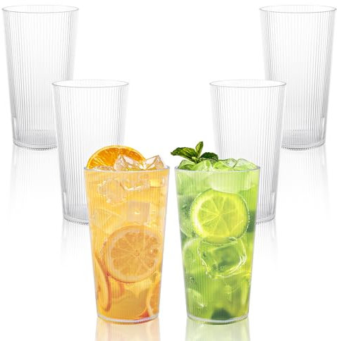 LDXDRU 6 Pack 480ml / 17oz Clear Plastic Tumblers, Unbreakable Plastic Cups, Stackable Drinking Glasses Acrylic Tumbler Cups for Camping Party Outdoor Picnic