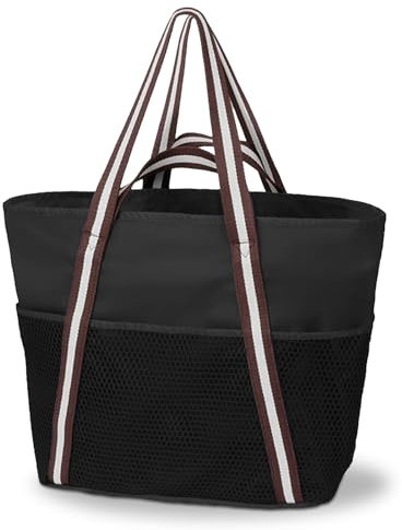 Boziee große Damen Shopper Wasserdicht strandtasche Beach Bag Tote Bag Reisetasche mit Reißverschluss für Alltage Strand Reisen Einkaufen Sprot (Schwarz)