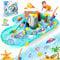NlsqEU Wasserspielzeug Kinder,Wasserbahn Kinder Draußen,Wasserbahn Wasserspieltisch Strandspielzeug Wasserbahn Set mit 2 Booten und Angelfunktion für Kinder ab 3 Jahren