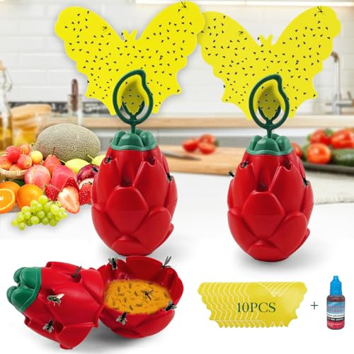 Fliegenfalle, Fruchtfliegenfalle Innenbereich mit Lockstoff,Wiederverwendbare Obstfliegenfalle, Fliegen Fänger mit Gelbsticker,für Pflanzen Innen und Außeninsekten Fliegenkontrolle