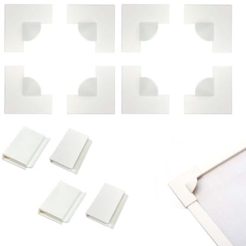 Accesorios para Pantallas Magnéticas - Imán de Mosquitero - 8 Esquinas para Ventanas + 4 Clips para Ventanas - Material Acrílico Blanco - Fácil Instalación