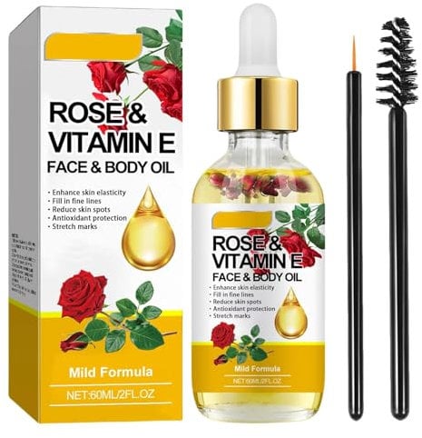 Rose & Vitamin E Oil for Women, Face Oils for Women & Body Oils, Glowing Skinwith Essential Oils, Vitamin E Oil for Skin