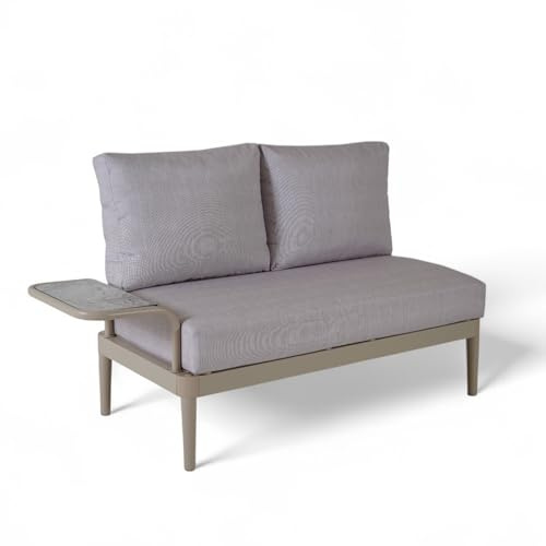 Doppelsitz-Modul mit Tisch Sandbeige, 148x83x65 cm: Premium Outdoor Sitzlounge Element, rostfreier Alurahmen, 15 cm Polster, wetterfest, UV-beständig, waschbar, Garten/Balkon/Terrasse, Luna Lounge