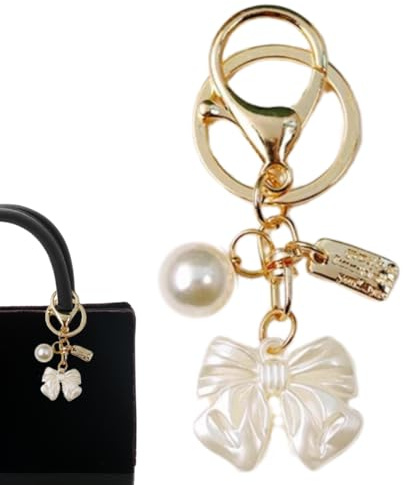 Wei Tech Taschenanhänger mit süßen Charms – virale Taschenanhänger oder Schlüsselanhänger mit Schleife, Herz & Perlen in Silber & Gold, Charm Accessoire für Damen und Kinder