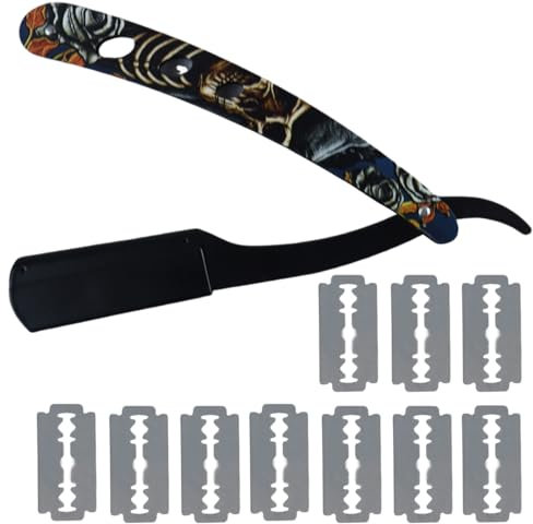 DWFEYOI Rasoir Homme, Rasoir, Rasoir Coupe Choux Barbe + 10 Demi,Lames de Rasoir Pochette de Transport Rasoir de Barbier à Lame Interchangeable Straight Razo