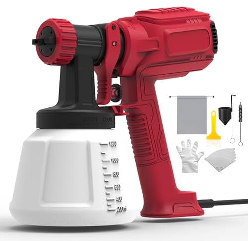 800W HVLP Paint Sprayer, Ultra-Light Electric Paint Spray Gun with 1200ML Container, 4 Nozzles & 3 Patterns, High Power Electric Spray Gun for House Painting, Walls, Cabinets, Fence, Decks, DIY (Red)