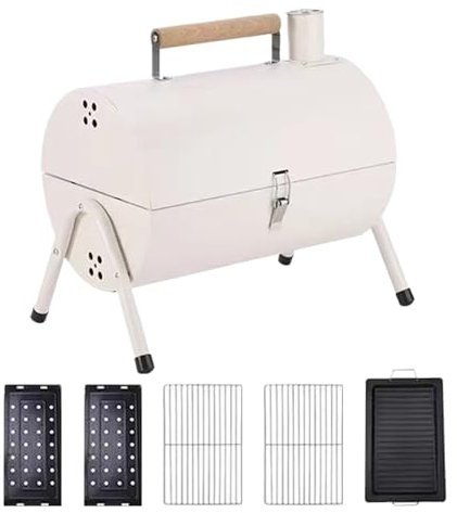 Barbacoa de barril – Horno portátil para barbacoa – Barbacoa compacta con tapa para el hogar, picnic, jardín, balcón y camping