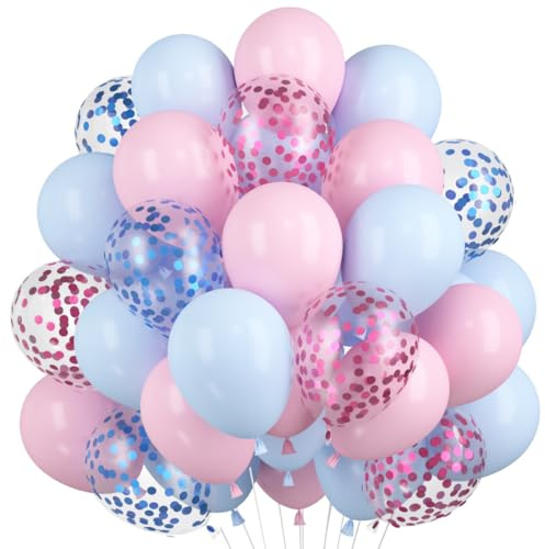60 Stück Luftballons Hell Rosa Blau Blaues Rosa Konfetti | 12 Zoll Helium Ballon für Geburtstag Feier Hochzeit Kinder Geschlecht Offenbaren Babyparty