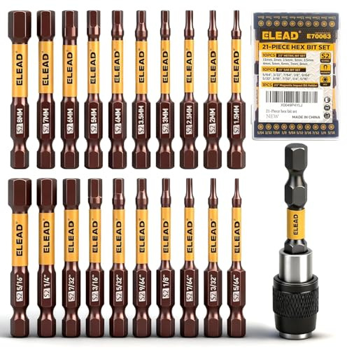 21-Piece 2.5 Allen-Wrench Hex Drill Bit Set, Durable Impact Allen Key Set, Long-Lasting Strong Magnetic Hex Screwdriver Bit Set, SAE & Metric Size, Mechanic Automotive Furniture DIY Home Repairs