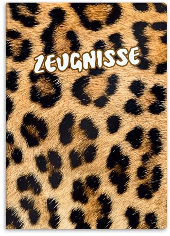 itenga Zeugnismappe A4 – Sichtbuch 20 Hüllen (für 40 Dokumente) – extra stabile Klarsichthüllen – Kunststoffeinband mit hochwertigem Motivdruck – Dokumentenmappe (Motiv Leopard)