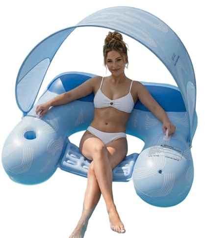 Aufblasbarer Pool-Liege Schwimmer, Schwimmsessel Pools Erwachsene mit Sonnendach, Aufblasbarer Pool-Float-Sessel für Tanning, , See-Lounge, Sommer Party