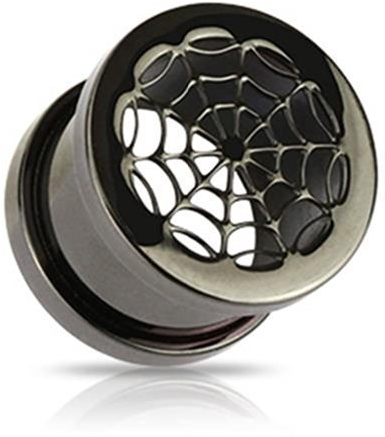 Tapsi´s Coolbodyart® Flesh Tunnel Schraubverschluss Titan Spinne Netz Schwarz 8mm