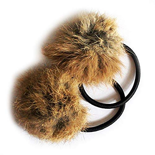 HAND ® Ein Paar schöne Pom Pom-Haar-Bänder, dekorative Poms w/Band - 2 (Real Brown-Kaninchen-Pelz)