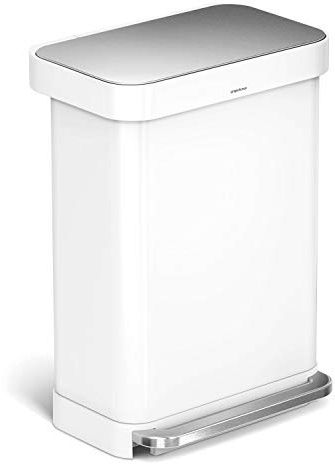 simplehuman 55 Liter Rectangular Kitchen Step Soft-Close Lid, White Stainless Steel Trash can