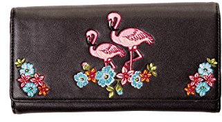Banned Damen-Geldbörse, WBN1426 BLK, Schwarz, mit Flamingos und Blumen