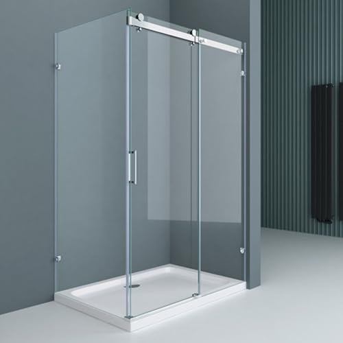 Durovin Bathrooms 1200 x 900mm L-Shaped Frameless Sliding Shower Enclosure - 8mm Tempered Safety Glass, Nano Easy-Clean Coating - Reversible Cubicle with Anti Slip Acrylic Tray