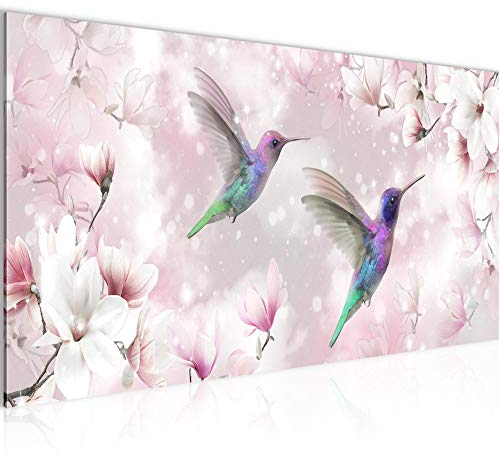 Runa Art Wandbild Blumen Magnolien 1 Teilig 100 x 40 cm Modern Bild auf Vlies Leinwand Kolibri Wohnzimmer Rosa 015612a
