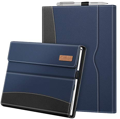 FINTIE Custodia per Microsoft Surface Pro 7+ / 7/6 / 5/4 / 3 12.3 Pollici Tablet - [Multi-angli] Portfolio Business Cover con Tasca, Compatibile con Tastiera Type, Blu Scuro