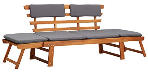yorten 2-in-1 Gartenliege mit Auflage Akazienholz Massiv Sonnenliege Gartenbank Sitzbank Tagesbett Holzbank Verstellbar (155-190) x 60 x 75 cm