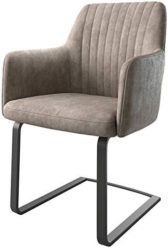 DELIFE Schwingstuhl Greg-Flex Freischwinger flach Schwarz Mikrofaser Taupe Vintage Taschenfederkern