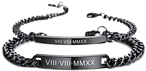 MeMeDIY 2 Stücke Set personalisierter Paar-Armbänder Anpassen Gravur Name/Datum für Männer Frauen Freundin Edelstahl Verstellbarer Panzerkette Liebesbeziehung Valentinsgeschenk(Gold Farbe)