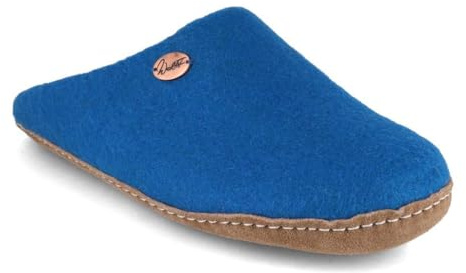 WoolFit Tibet offene Filzpantoffeln ohne Fersenrand zum schnellen Rein- und Rausschlüpfen, blau, Gr. 38