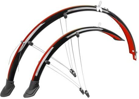 P4B | 28 Zoll Fahrrad Schutzblech Set in Schwarz/Rot | 45 mm Breite | Mit elektronischen Kontaktstreifen
