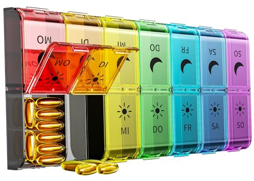 Extra Large Pill Organizer 2 Times a Day, Weekly XL AM PM Pill Case, 7 Day Pill Box Twice a Day, Oversized Daily Medicine Organizer for Vitamins, Big Pill Container, Medication Dispenser (Rainbow)