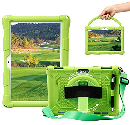 Sfulatdc Silicone Tablet Case with 360 Rotating Kickstand Strap/Shoulder Strap/Handle Compatible with Victbing 10, BENEVE 10.1,Dragon Touch Notepad K10/Max10 Green