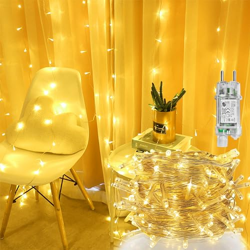 YRHome 3x3m Warmweiß Lichtervorhang LED 300 LEDs Lichterkette mit Stecker, 8 Leuchtmodi & Speicherfunktion Innen und Außen Vorhang Licht für Weihnachten Hochzeit Party Innen und außen Deko