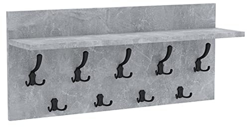 AKKE Wandhaken Garderobenhaken - Kleiderhaken Wandgarderobe Garderobenleiste Mit Ablage - Verti 70 Beton/Schwarz