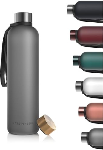LARS NYSØM Botella de Agua 1l | Botella Agua | Cantimplora Deportiva Tritan Ultraligera a Prueba de Fugas, Apta para el Ácido Carbónico | 2 Tapas Incluidas (Ash Gray, 1000ml)