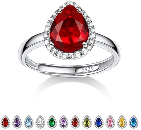 Bestyle Kristall Ring Silber 925 Zirkonia Ringe für Damen Januar Heilsteine Fingerring Verstellbarer Verlobungsring Mädchen Bling Modeschmuck