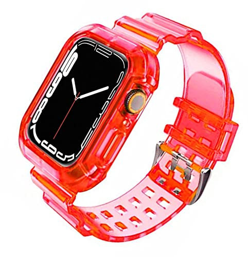 Fleshy Leaf Compatible with Apple Watch Bands Series SE 7 6 5 4 3 2 1, Clear Soft Silicone Strap with Bumper Protective Cases for Apple Watch Series 42/44/45 mm 38/40/41 mm (38/40/41 mm, Red 1)