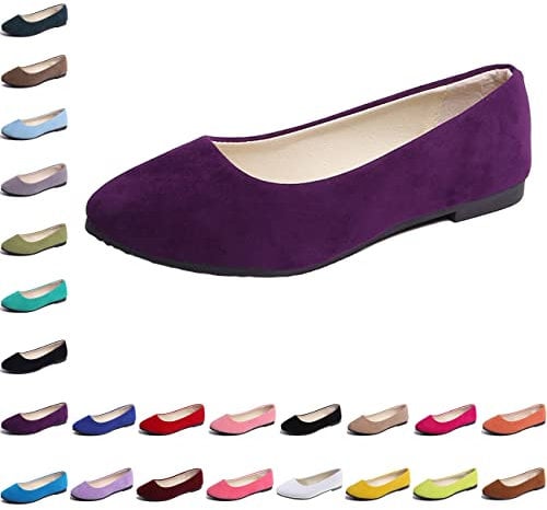 Hwalleum Women's Ballet Flats, Womens Simple Casual Flat Shoes Solid Color Pumps Ladies Girls Dolly Ballet Ballerina Work Smart Office Formal Comfort Pointed Toe Slip On Flats Shoes Purple