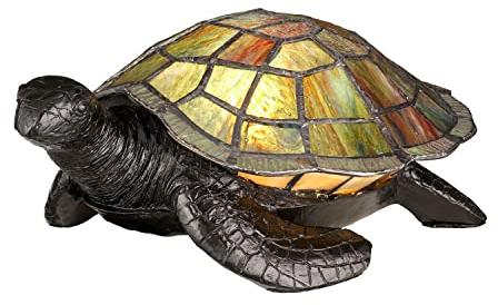 Licht-Erlebnisse Tischleuchte Glas Tiffany Stil Schildkröte dekorativ in Bronze Blau Grün inkl. G9 LED Tischlampe