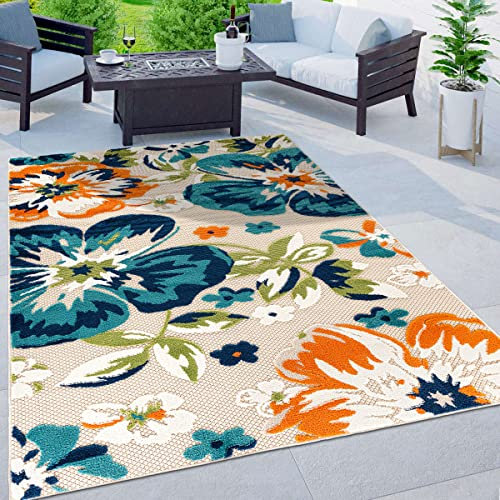 Rugshop Bergamo Teppich, modernes Blumenmuster, fusselfrei, leicht zu reinigen, für Innen- und Außenbereich, 1,5 m x 2,1 m, mehrfarbig