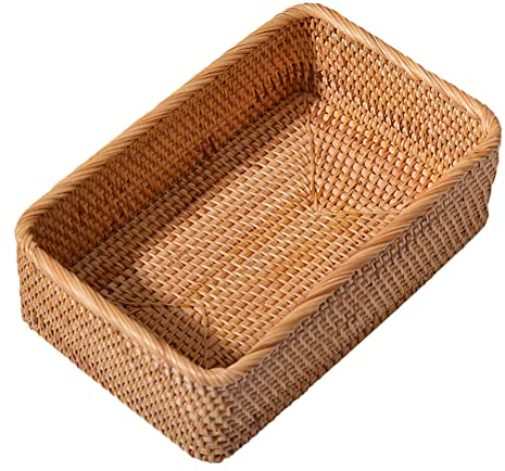 Surakey Rechteckig Rattan Aufbewahrungskorb Geflochtene Obstkörbe Brotkörbche Mehrzweck Organisationsbox Natürlicher Eierkorb Lebensmittelkorb Picknickkorb Dekokörbchen Korb für Küche Wohnzimmer