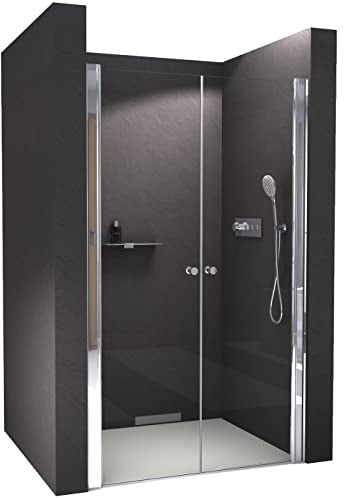 BERNSTEIN Nischendusche 80x195cm Duschabtrennung NT218 mit Doppelpendeltüren Klarglas mit Profilen in Chrom Nano-Beschichtet Duschwand Dusche