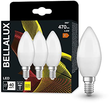 BELLALUX LED Lampe für E14-Sockel, matte Optik ,Warmweiß (2700K), 470 Lumen, Ersatz für herkömmliche 40W-Leuchtmittel, nicht dimmbar, 3-er Pack